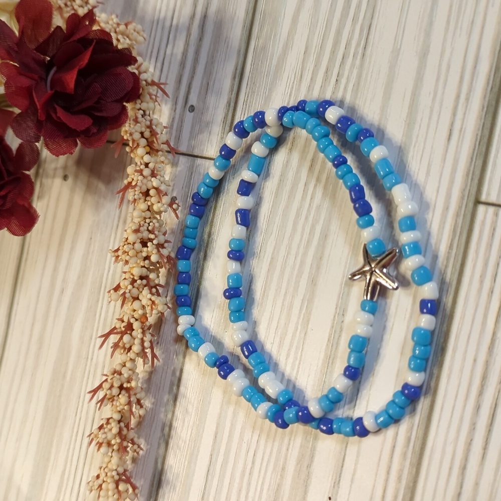 Starfish ankle bracelet, Beaded anklet, Beach ankle bracelet